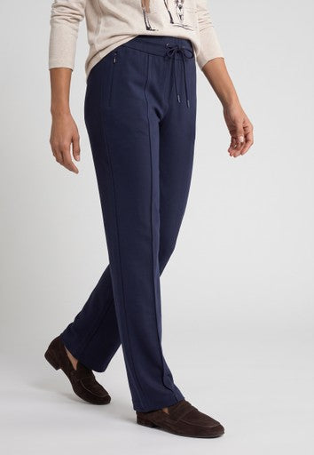 Olsen Mona Ink Blue Straight Leg Trousers with Drawstring Waist 14002573