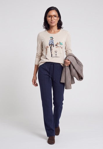 Olsen Mona Ink Blue Straight Leg Trousers with Drawstring Waist 14002573