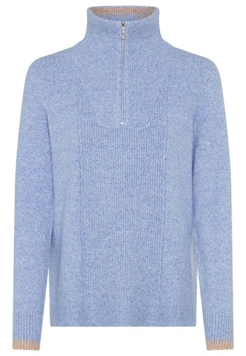 Olsen Light Blue High Neck Quarter Zip Sweater
