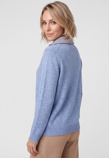 Olsen Light Blue High Neck Quarter Zip Sweater