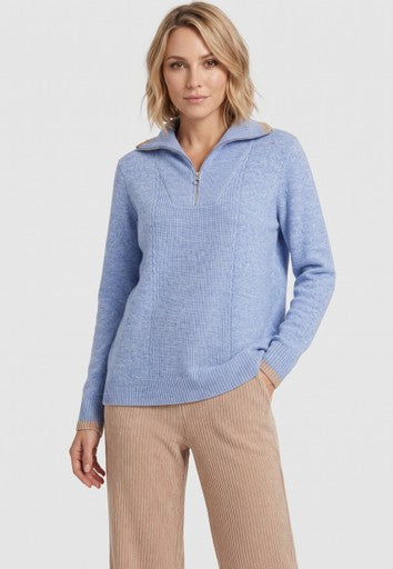 Olsen Light Blue High Neck Quarter Zip Sweater