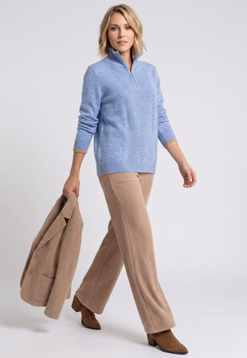 Olsen Light Blue High Neck Quarter Zip Sweater