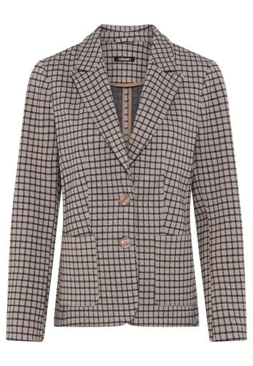 Olsen Hazelnut Check Jacket – Single-Breasted Jacket with Lapel Collar