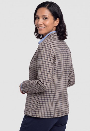 Olsen Hazelnut Check Jacket – Single-Breasted Jacket with Lapel Collar