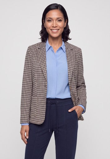Olsen Hazelnut Check Jacket – Single-Breasted Jacket with Lapel Collar
