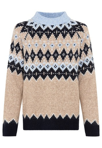 Olsen Hazelnut Fair Isle Turtleneck Sweater