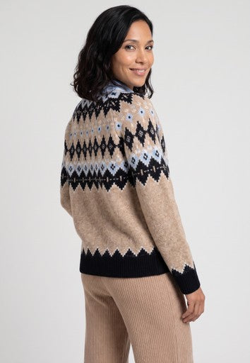 Olsen Hazelnut Fair Isle Turtleneck Sweater