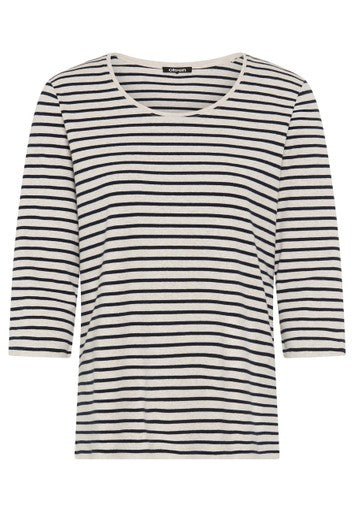 Olsen Hazelnut and Black Striped 3/4 Sleeve Cotton T-Shirt