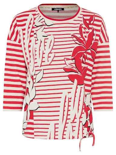 Olsen 3/4 sleeve stripe and floral t-shirt 11105005