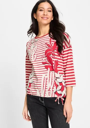 Olsen 3/4 sleeve stripe and floral t-shirt 11105005