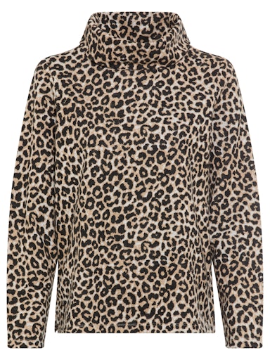 Olsen Relaxed-Fit Long-Sleeve Rolled Turtleneck Top in animal print 11201676