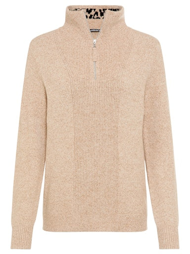 Olsen 1/4 Zip High-Neck Long-Sleeve Sweater in soft biscuit 11004724