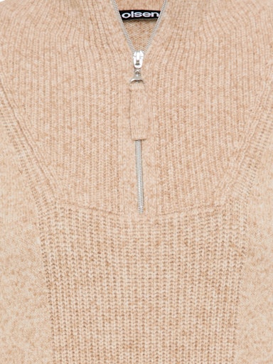 Olsen 1/4 Zip High-Neck Long-Sleeve Sweater in soft biscuit 11004724