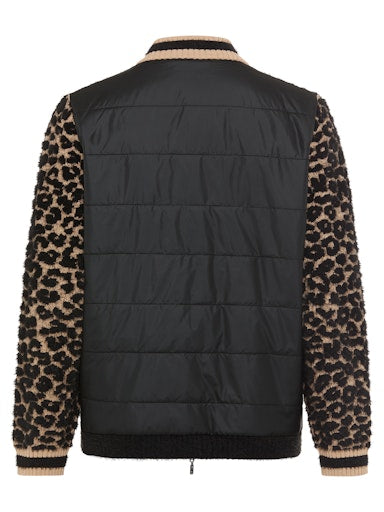 Olsen Mandarin Collar Zipped Cardigan in Black and Beige Animal Print 11004704