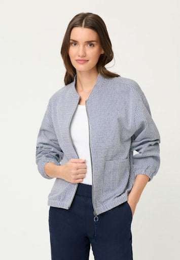 Olsen Ink Blue & White Stripe Zipped Jacket