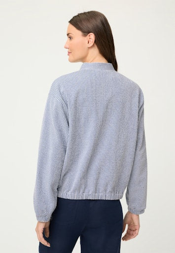 Olsen Ink Blue & White Stripe Zipped Jacket