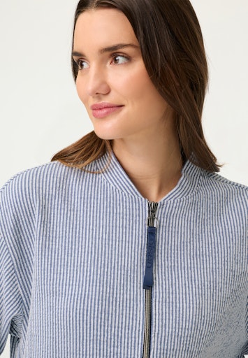 Olsen Ink Blue & White Stripe Zipped Jacket