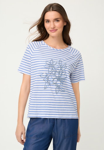 Olsen Blue & White Stripe Cotton T-Shirt