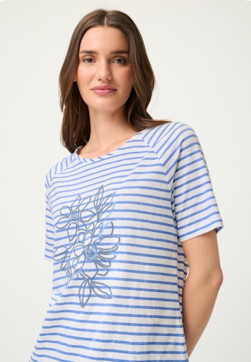 Olsen Blue & White Stripe Cotton T-Shirt