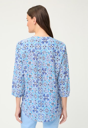 Olsen Blue Print Open V-Neck Blouse