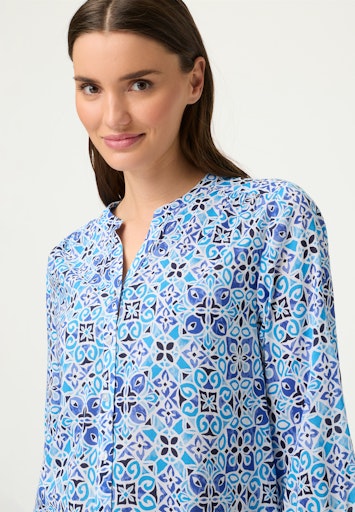Olsen Blue Print Open V-Neck Blouse