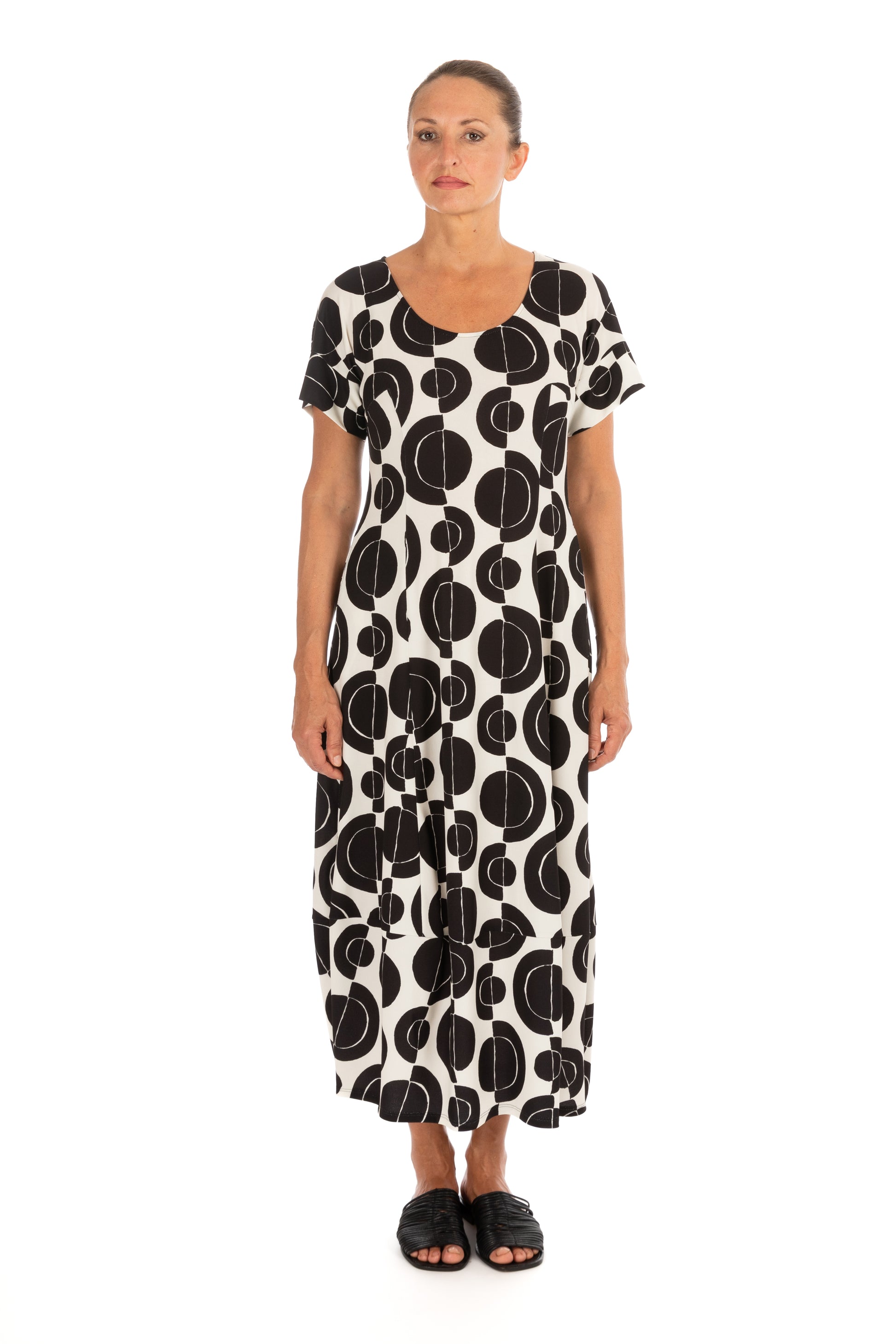 Diana Gallesi Black & White Graphic Print Short Sleeve Midi Dress 7001R005015N