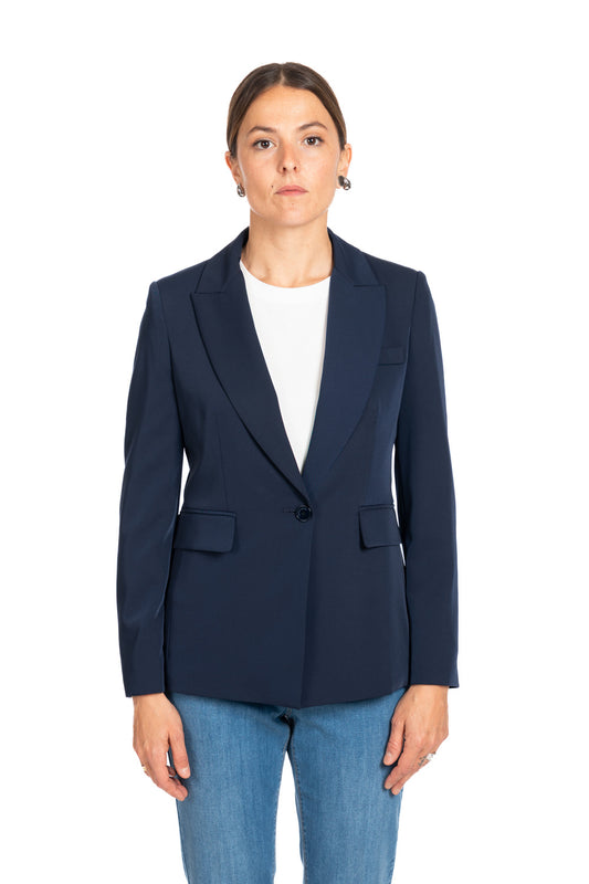 Diana Gallesi Navy Blue Single-Breasted Blazer with Classic Lapel, One-Button Tailored Jacket R217R002320N