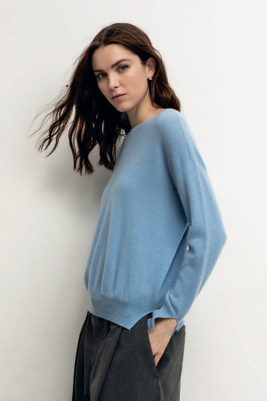 Solocascmir Sky Blue Cashmere Crew Neck Sweater