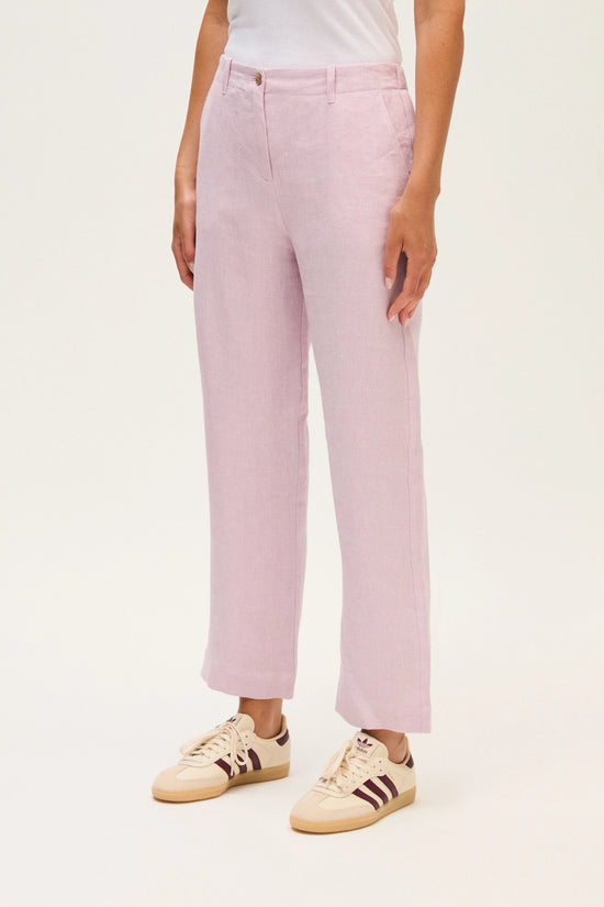 Rosso 35 Pink Straight Trousers in Yarn-Dyed Linen N1822PA
