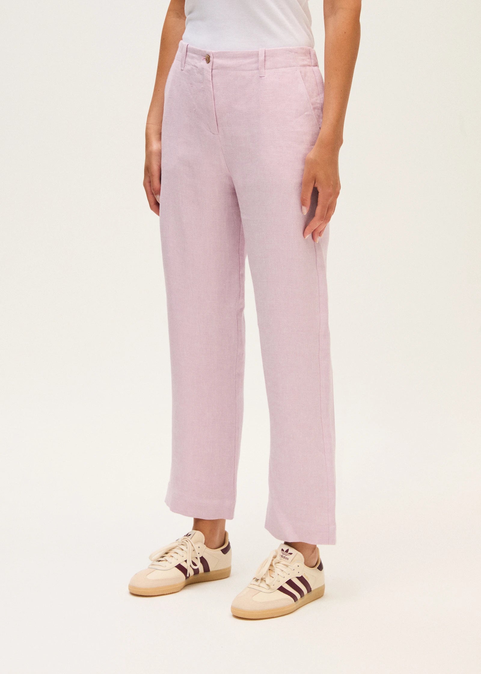 Rosso 35 Pink Straight Trousers in Yarn-Dyed Linen N1822PA