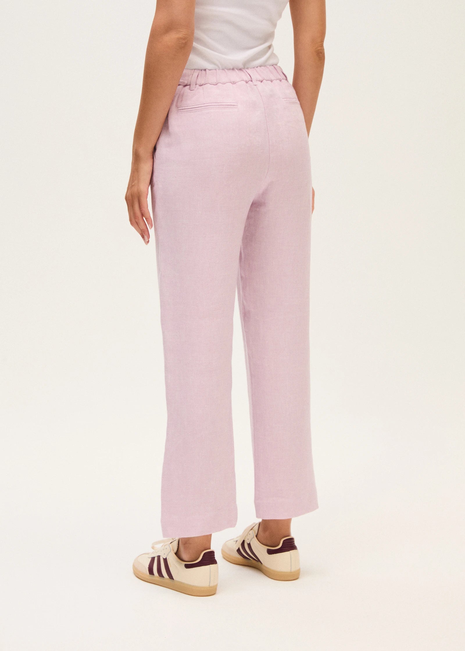 Rosso 35 Pink Straight Trousers in Yarn-Dyed Linen N1822PA