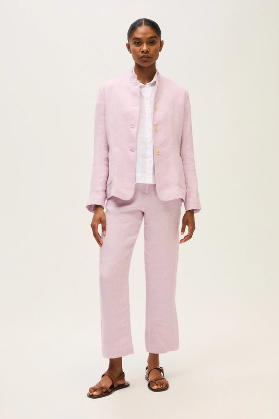 Rosso 35 Pink Straight Trousers in Yarn-Dyed Linen N1822PA