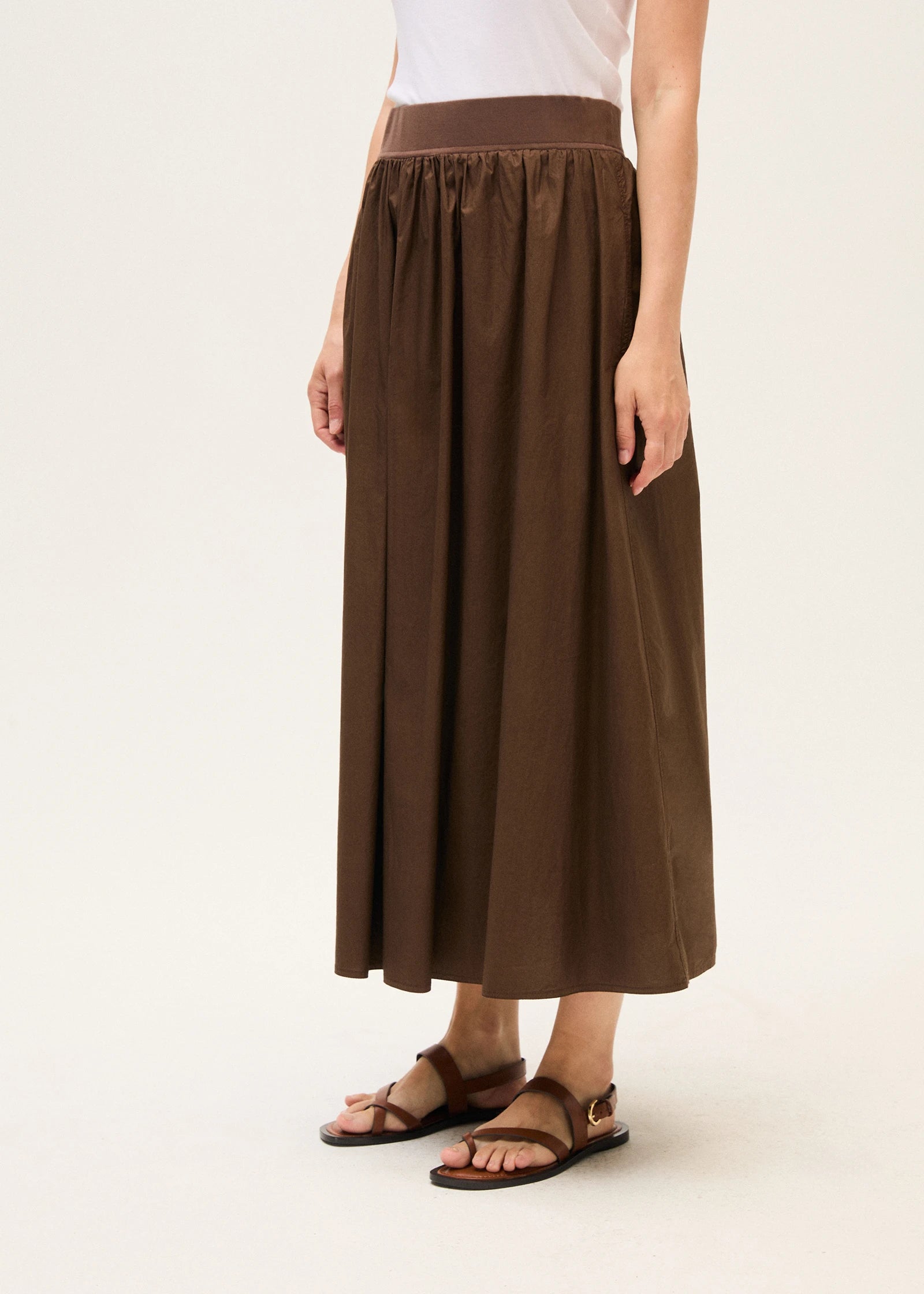 Rosso 35 Brown Garment-Dyed Poplin Long Skirt