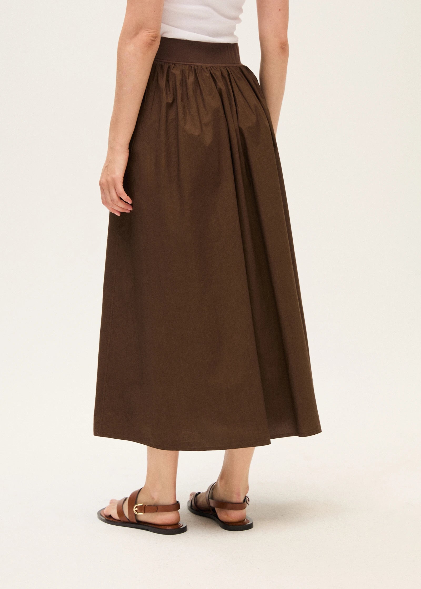 Rosso 35 Brown Garment-Dyed Poplin Long Skirt