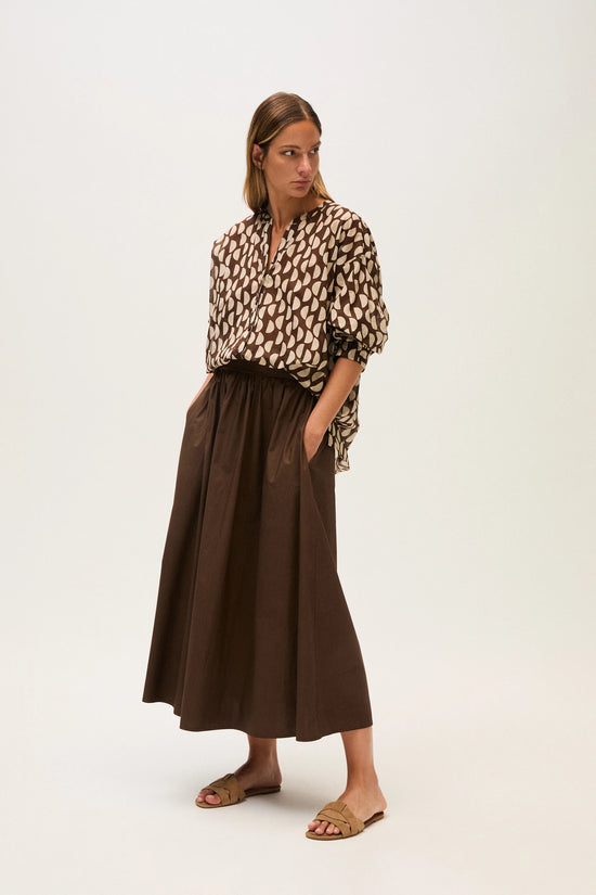 Rosso 35 Brown Garment-Dyed Poplin Long Skirt