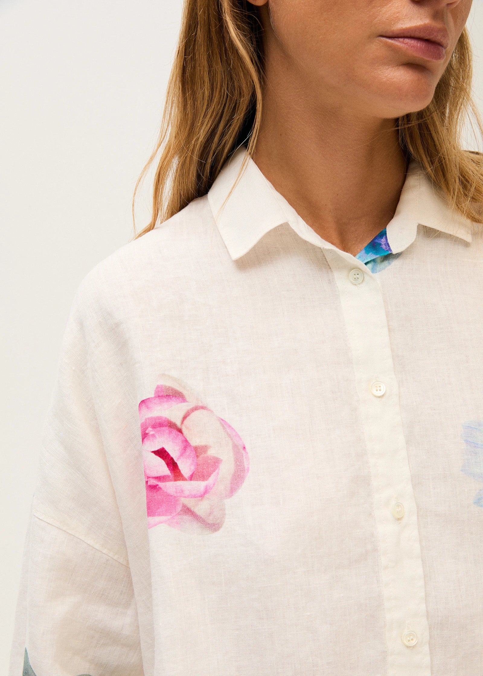 Rosso 35 White Printed Linen Oversized Shirt