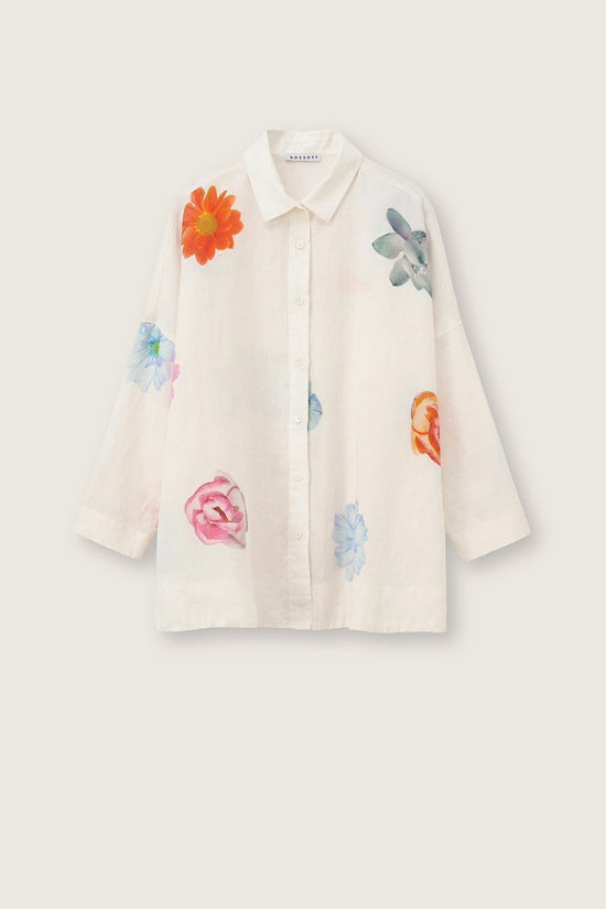 Rosso 35 White Printed Linen Oversized Shirt