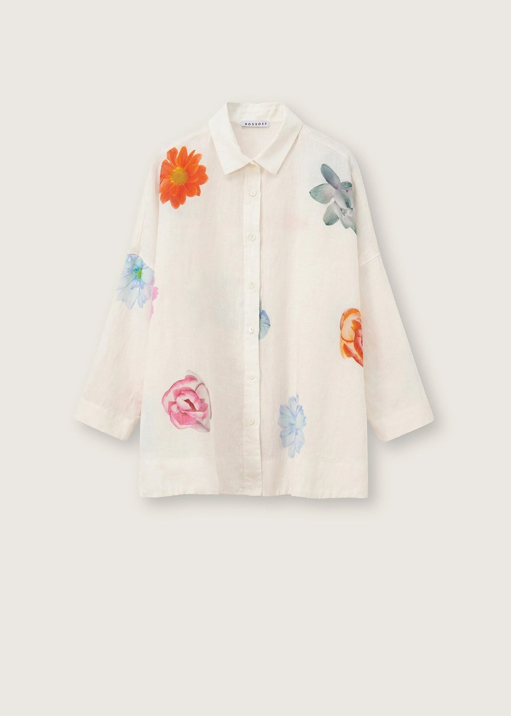 Rosso 35 White Printed Linen Oversized Shirt