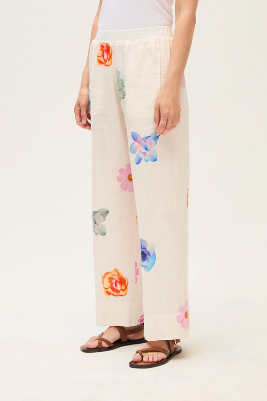 Rosso 35 White Printed Linen Wide Trousers