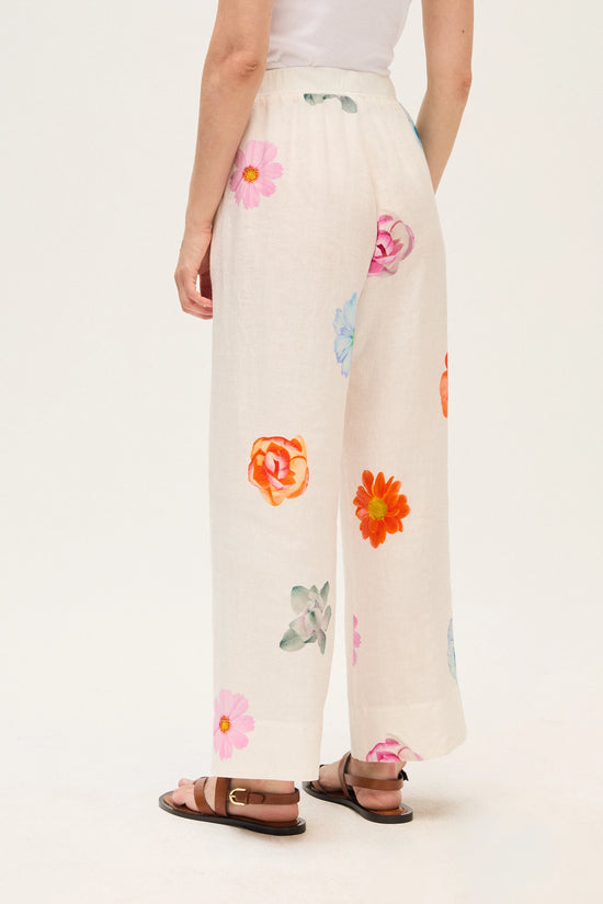 Rosso 35 White Printed Linen Wide Trousers