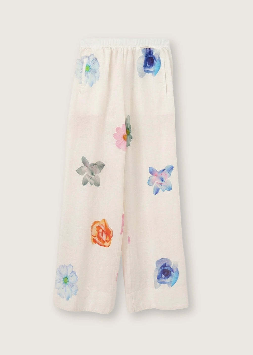 Rosso 35 White Printed Linen Wide Trousers