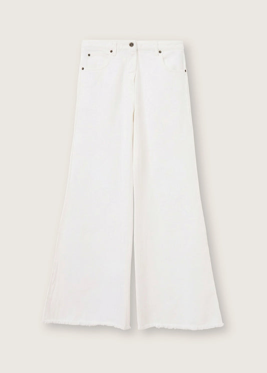 Rosso 35 White Wide Leg Frayed Jeans