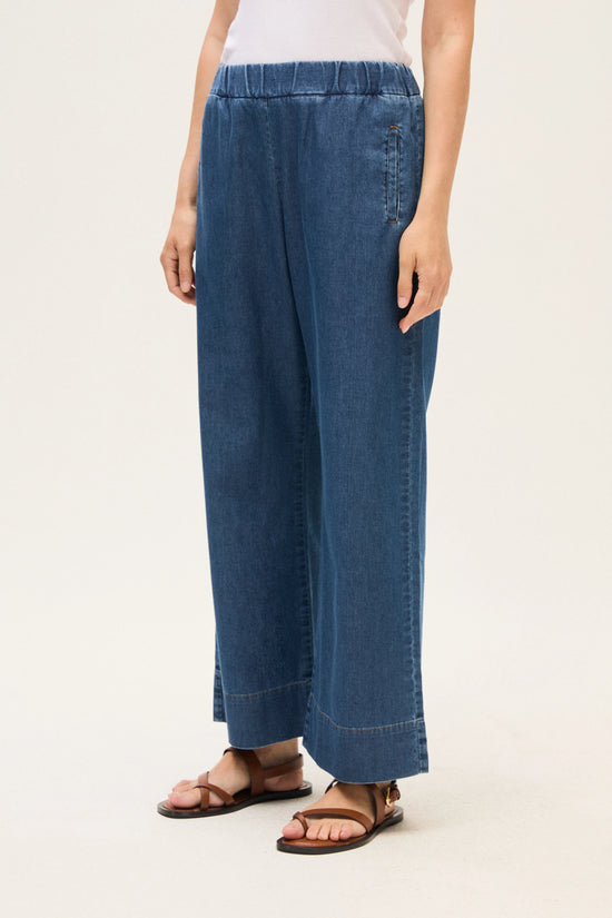 Rosso 35 Denim Blue Elasticated Waist Wide Leg Jeans