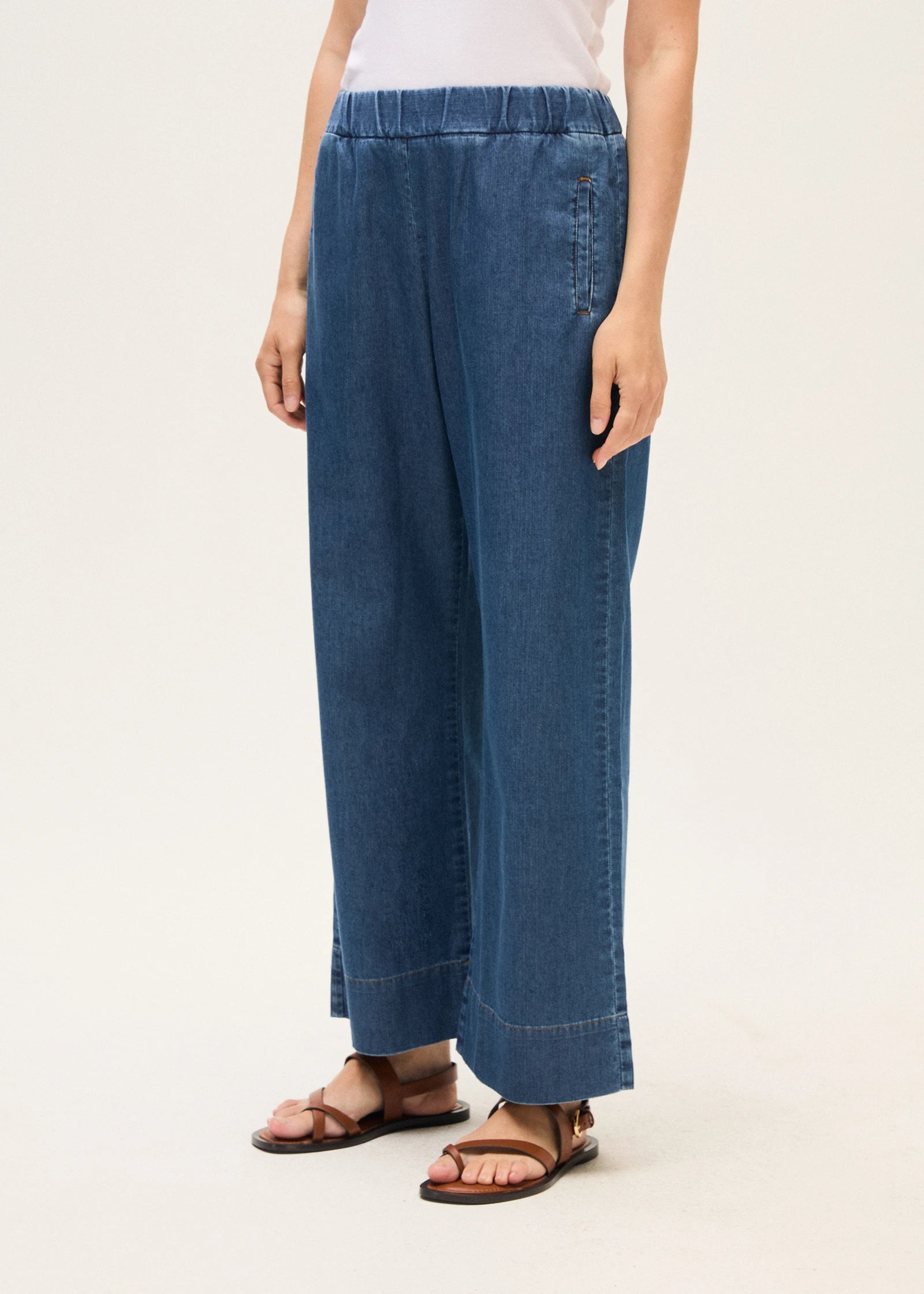 Rosso 35 Denim Blue Elasticated Waist Wide Leg Jeans