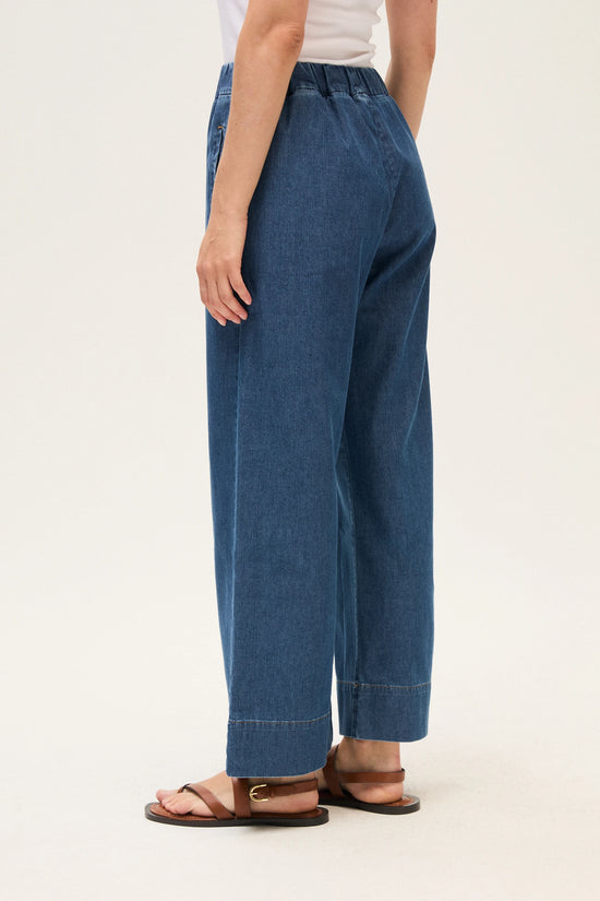 Rosso 35 Denim Blue Elasticated Waist Wide Leg Jeans