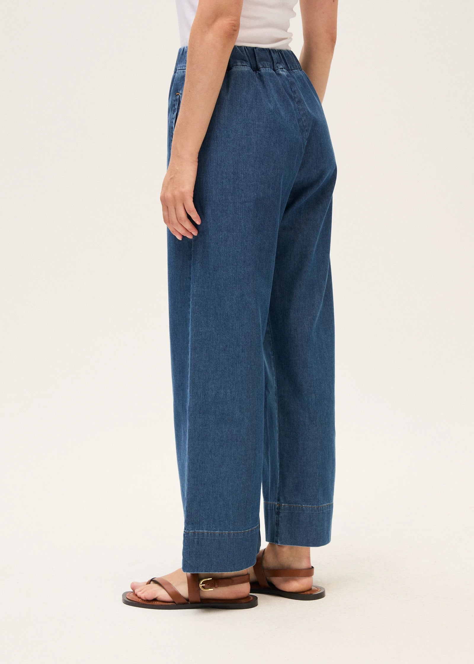 Rosso 35 Denim Blue Elasticated Waist Wide Leg Jeans