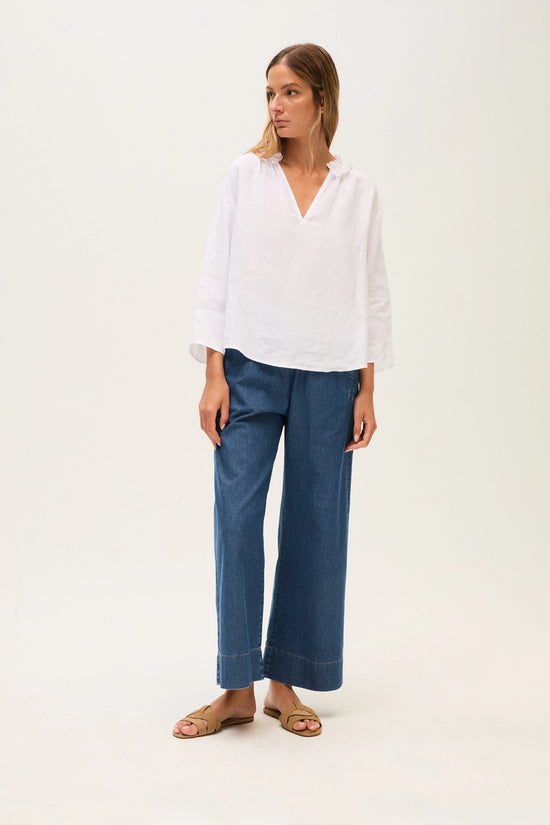 Rosso 35 Denim Blue Elasticated Waist Wide Leg Jeans