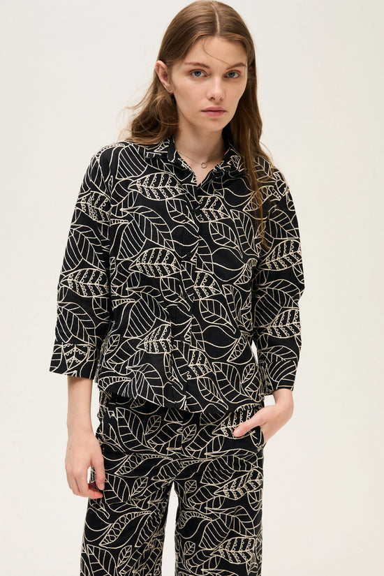 Rosso 35 Black Embroidered Cotton Muslin Shirt