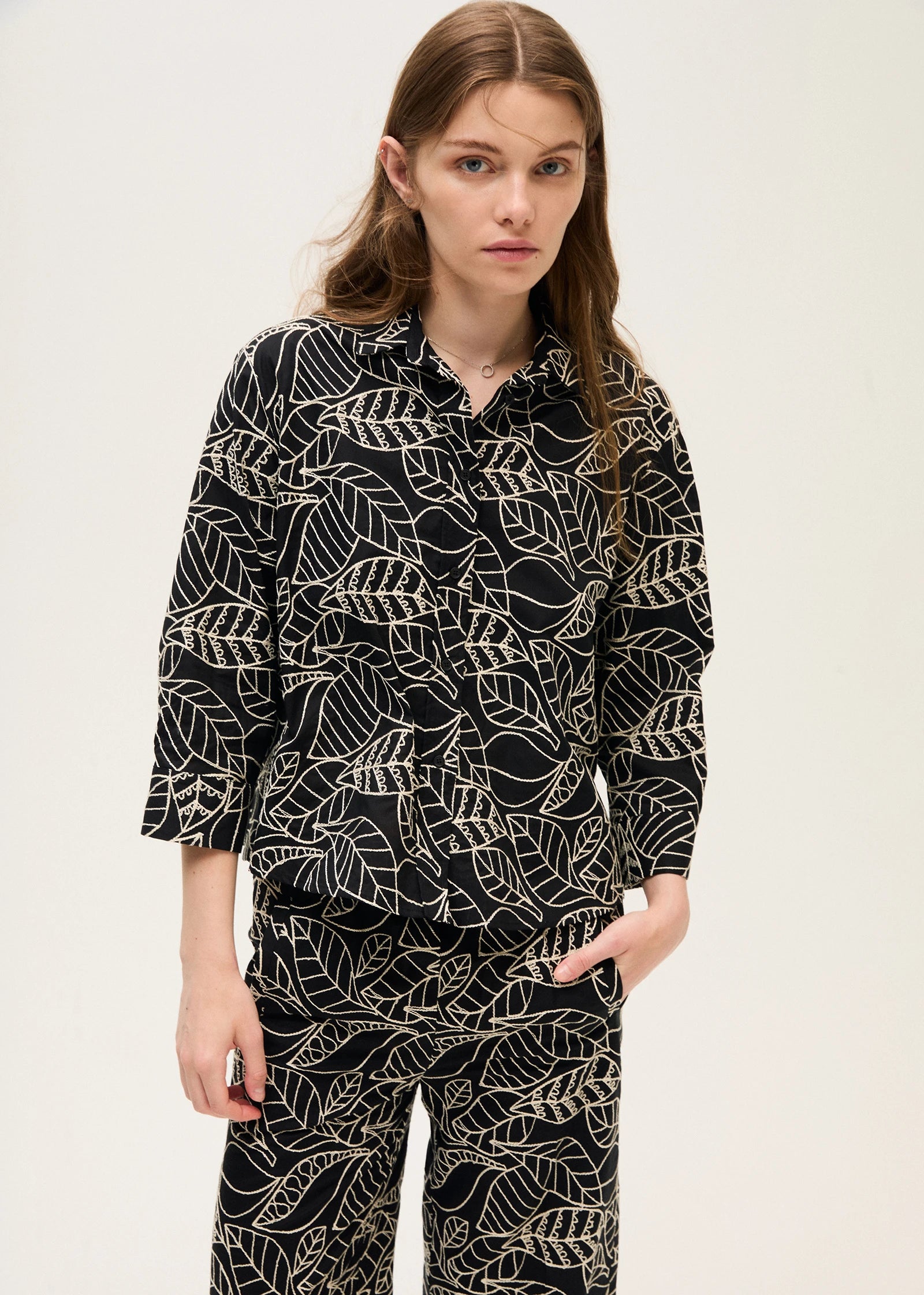Rosso 35 Black Embroidered Cotton Muslin Shirt