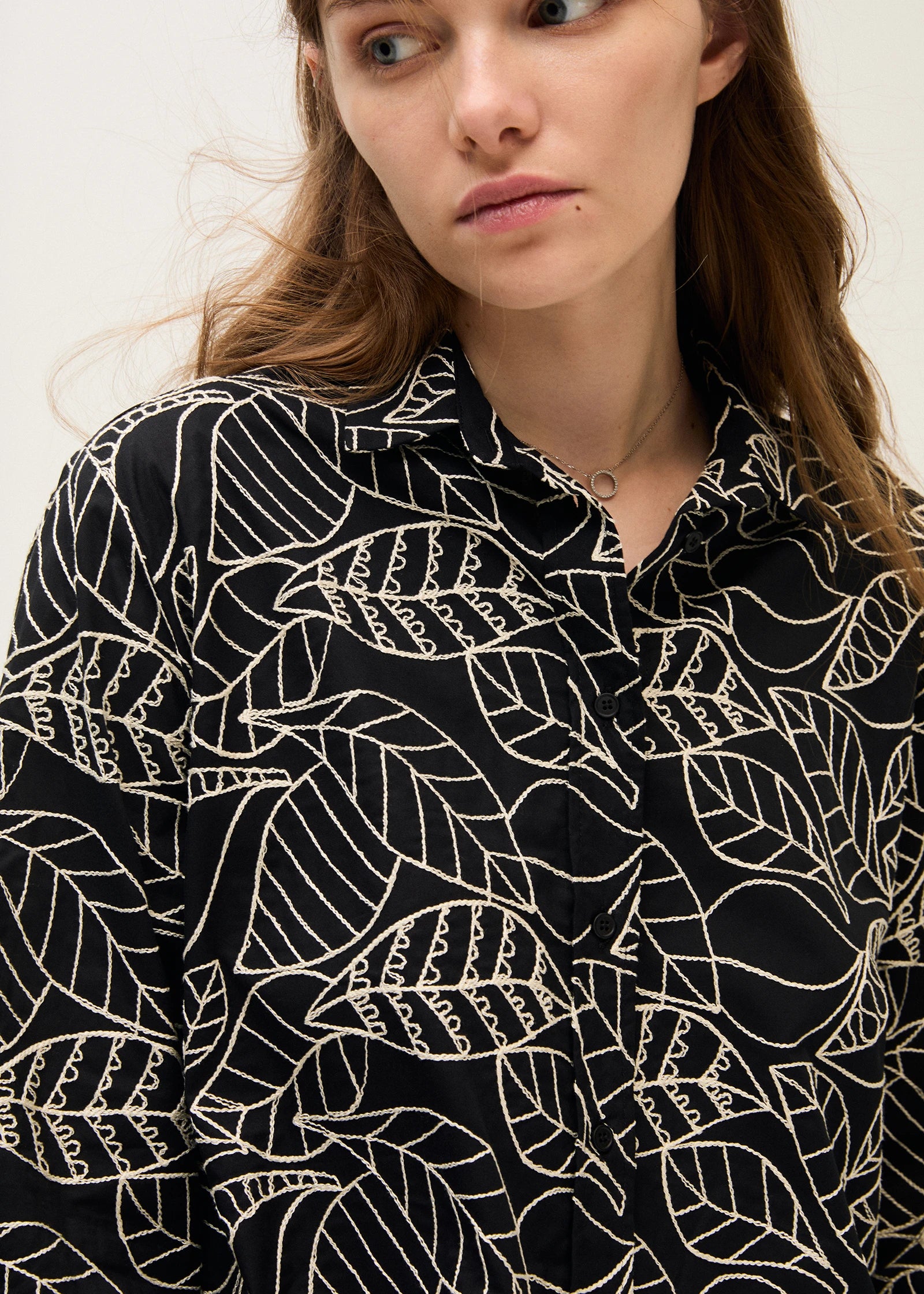 Rosso 35 Black Embroidered Cotton Muslin Shirt